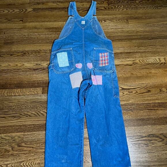 VTG Pointer Brand Denim Bib Overalls Womens XL (READ) Patchwork Western USA - Picture 2 of 16